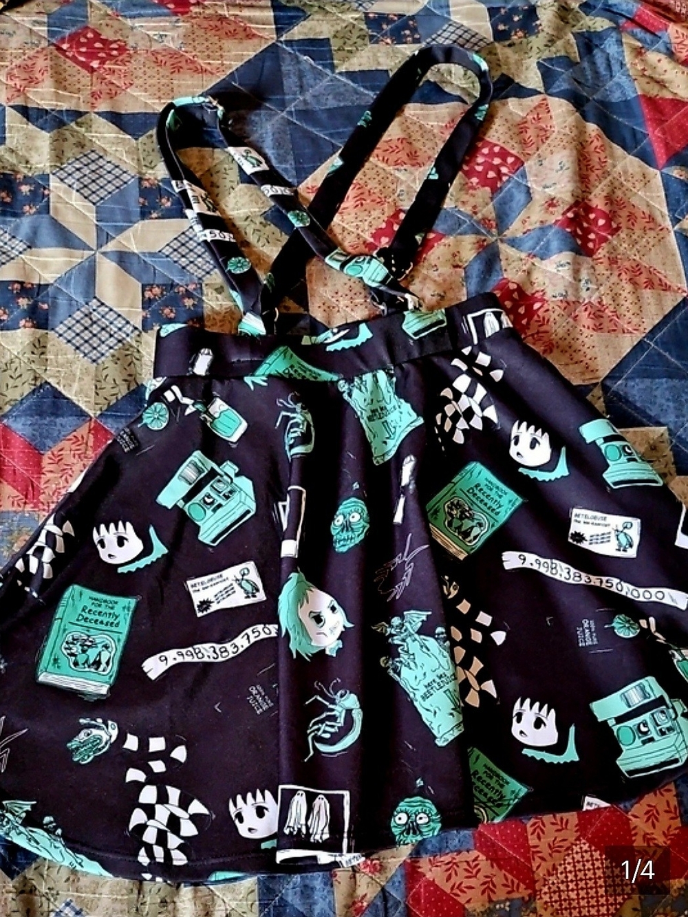 Hot Topic Black Skirt with Teal Horror Graphic Suspender